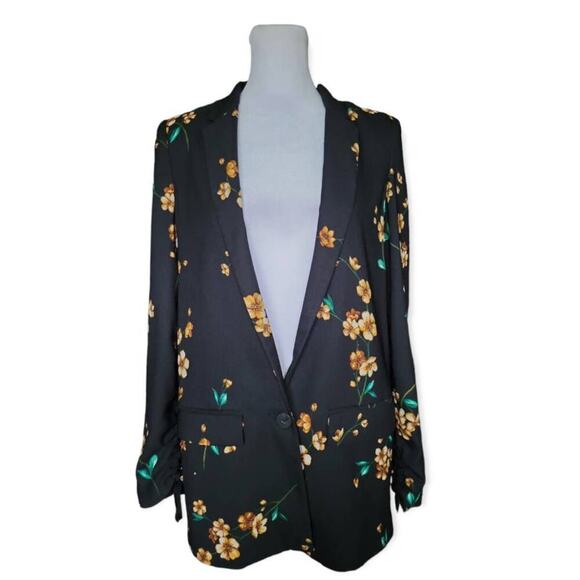 MNG Mango Women's Floral‎ Print Blazer Suit Jacket Black - Picture 1 of 9